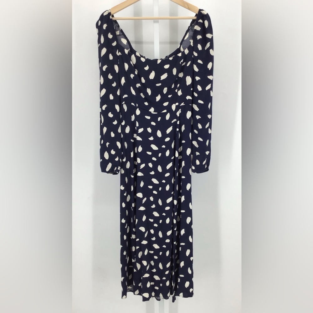 Reformation Navy and Cream Long Sleeve Dress